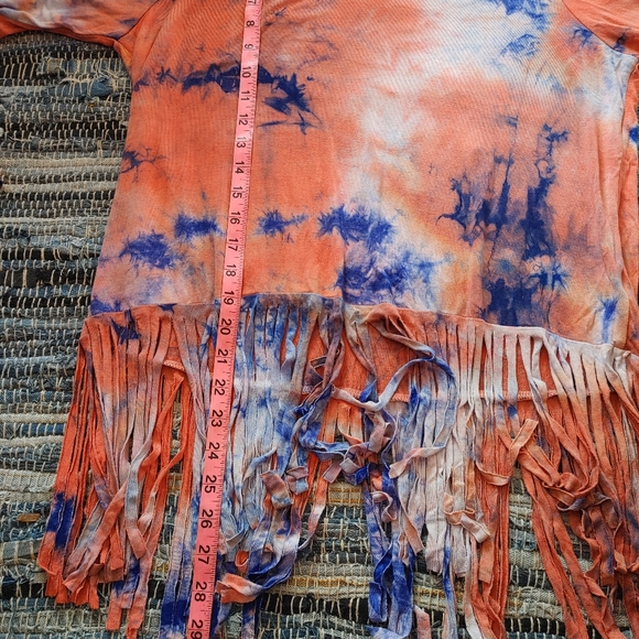 Entro Tie Dye Fringe Short Sleeve Shirt Medium - Picture 8 of 8